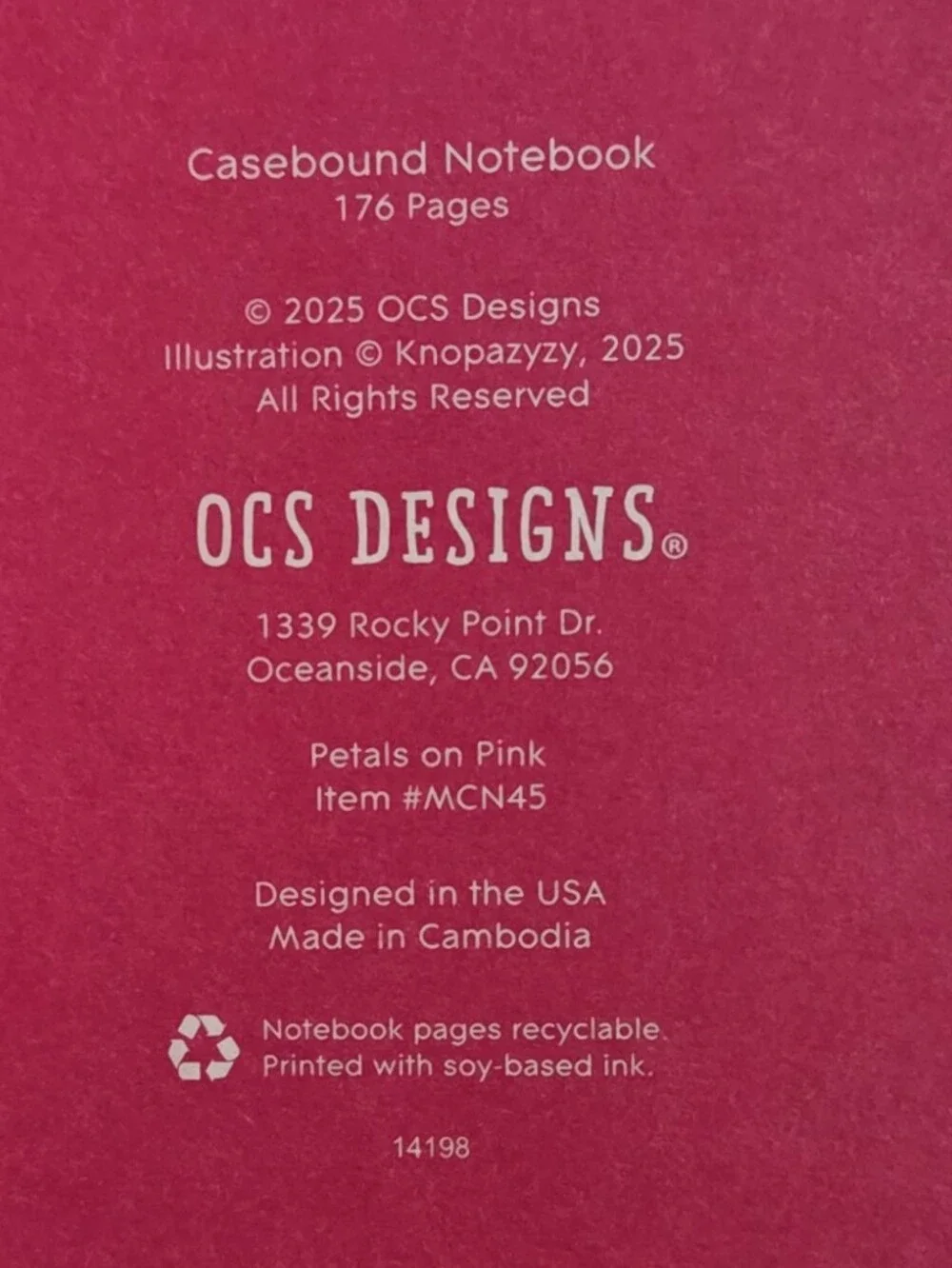 OCS Design Vintage Inspired Petals on Pink Bird Casebound Medium Ruled Notebook